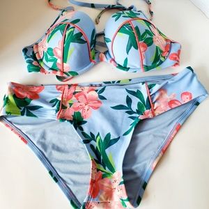 Aerie Light Blue Floral Bikini Size Small & 36B